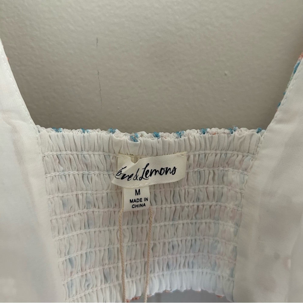 For Love And Lemons White Eyelet Crop Top with Pastel Blue Print - Picture 11 of 14